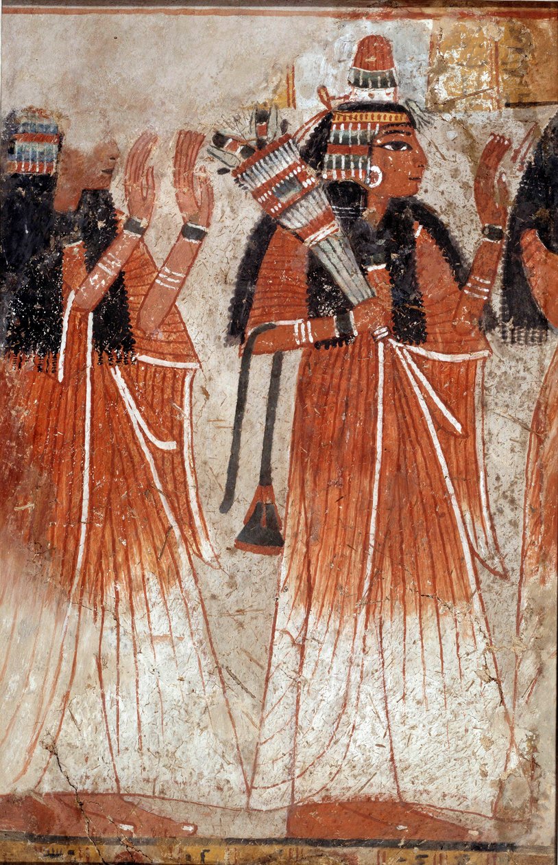Egyptisk antikvitet: fragment av veggmaleri fra Niays grav som viser en besmittelse av slektninger til den avdøde. Fra stedet til Dra Aboul Naga. 19. dynasti (1295-1186 f.Kr.) Søn. 0,61x0,39 m av School Egyptian