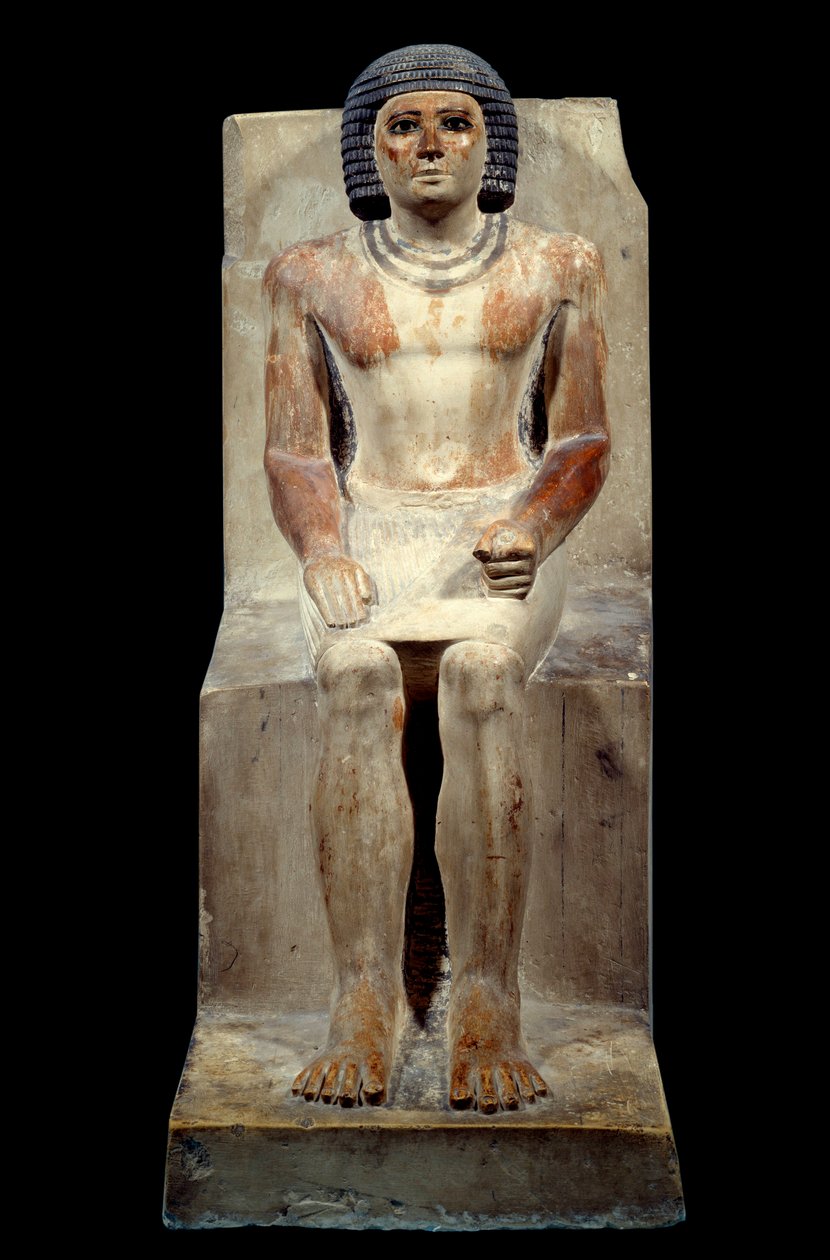 Egyptisk antikvitet: kalksteinsstatuett av Kai, administrator av sjakalen. Fra Saqqara. Gammelt imperium, 5. dynasti. Paris, Louvre-museet av School Egyptian
