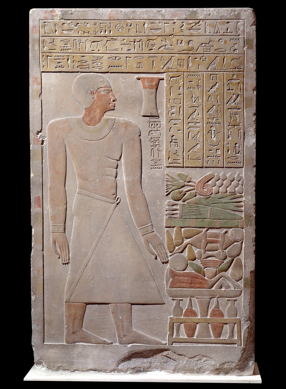 Egyptisk antikvitet: kalksteinstele av monumentet til minne om talsmannen for Vizir Senousret som danner et kapell. Rundt 1700 f.Kr. Sent 12. dynasti av School Egyptian