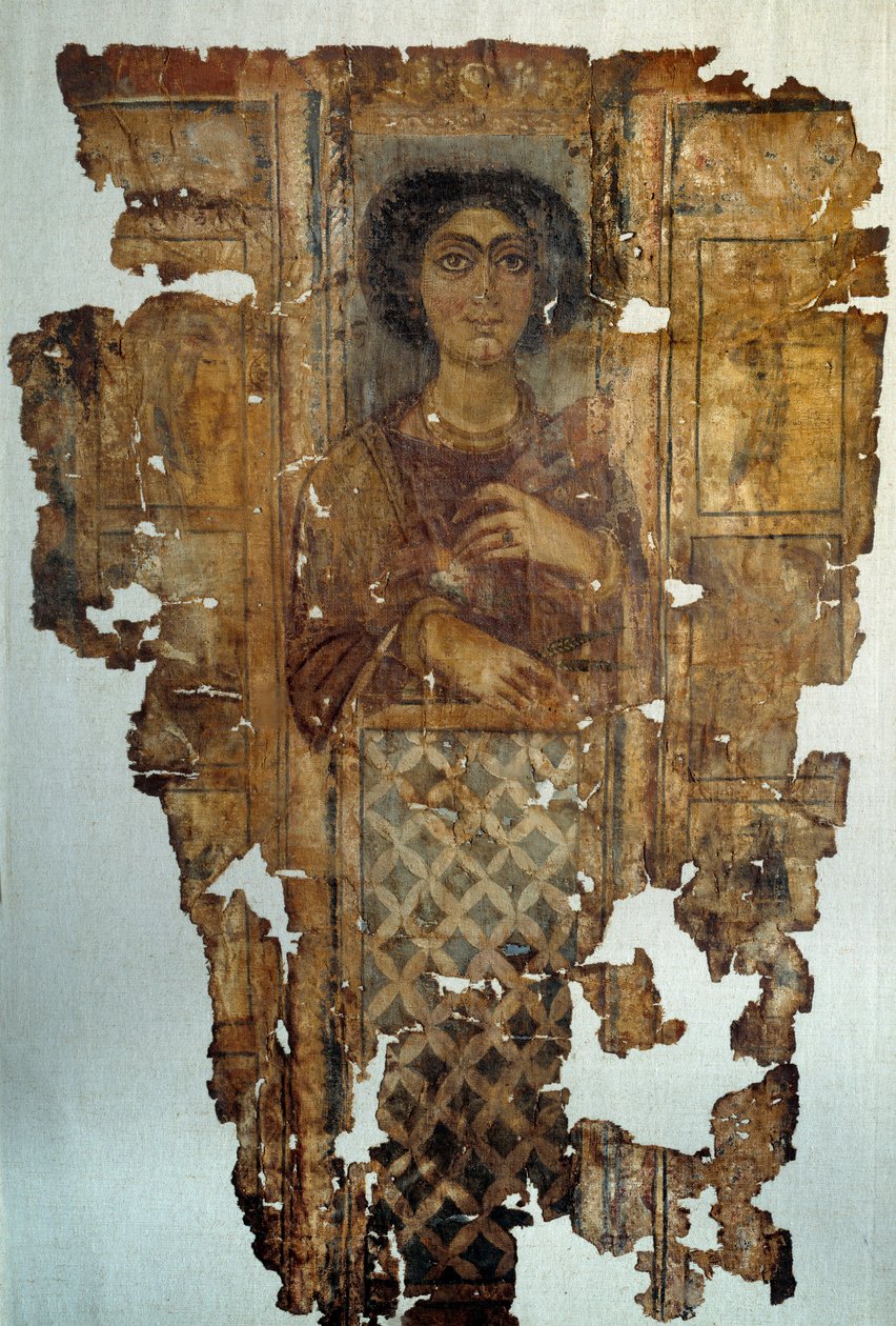 Egyptisk antikvitet: linvev malt og doree av en kvinne fra Antino. 4. århundre e.Kr. Paris, Louvre-museet av School Egyptian