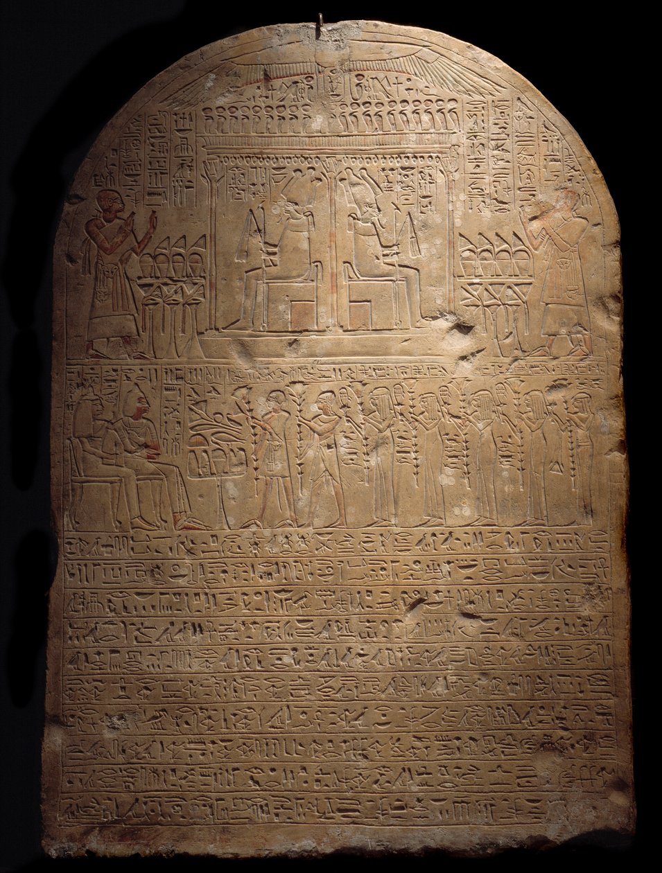Egyptisk antikvitet: stele av Ptames, første profet av Aton under styret av farao Amenhotep (Amenophis) III. 1403-1365 før JC 18. dynasti Lyon, Musee des Beaux Arts av School Egyptian