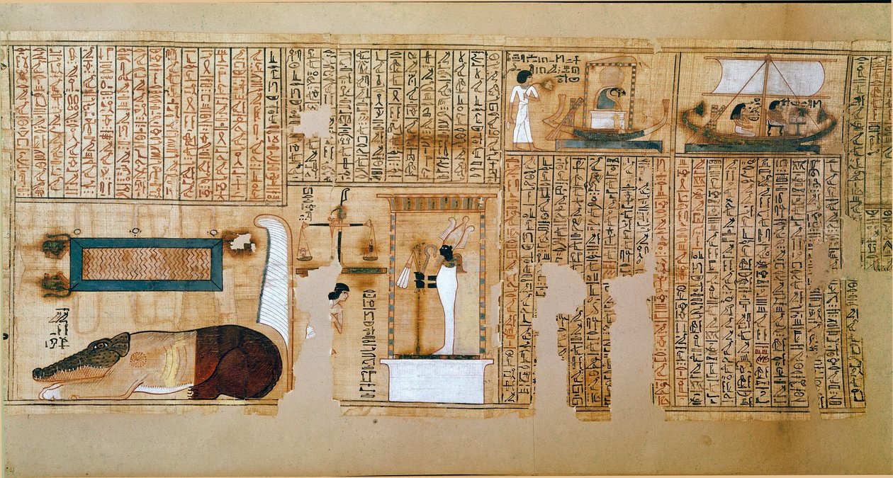 Egyptisk antikvitet: fragment av De dødes bok, papyrus fra Nebqed. Detalj som representerer vekten av sjeler. 18. dynasti. 1400-1350 f.Kr. Paris, Louvre-museet av School Egyptian