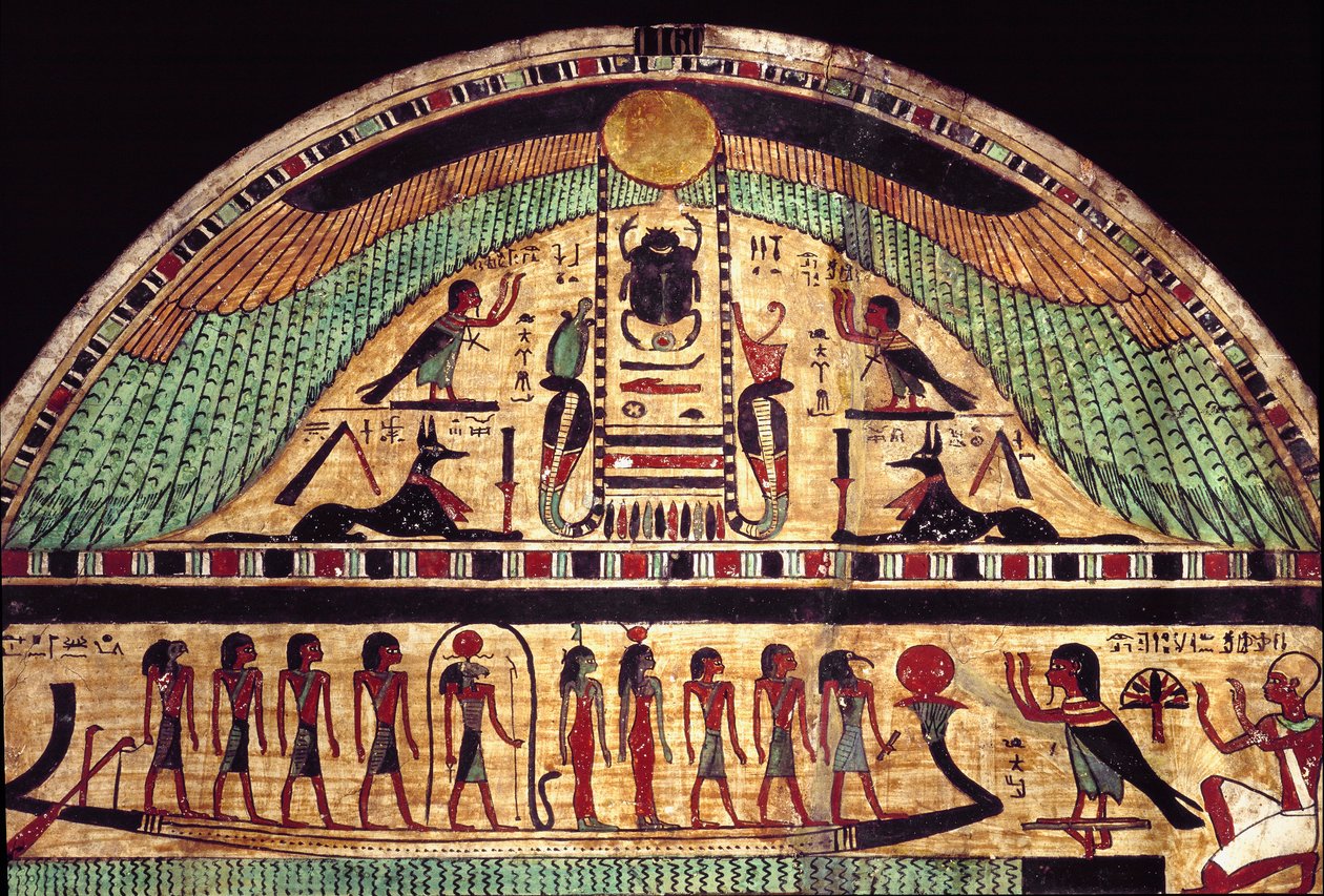 Begravelsesstele til den store presten til Amon Ousirour. (Maleri på tre, 3. århundre f.Kr.) av School Egyptian