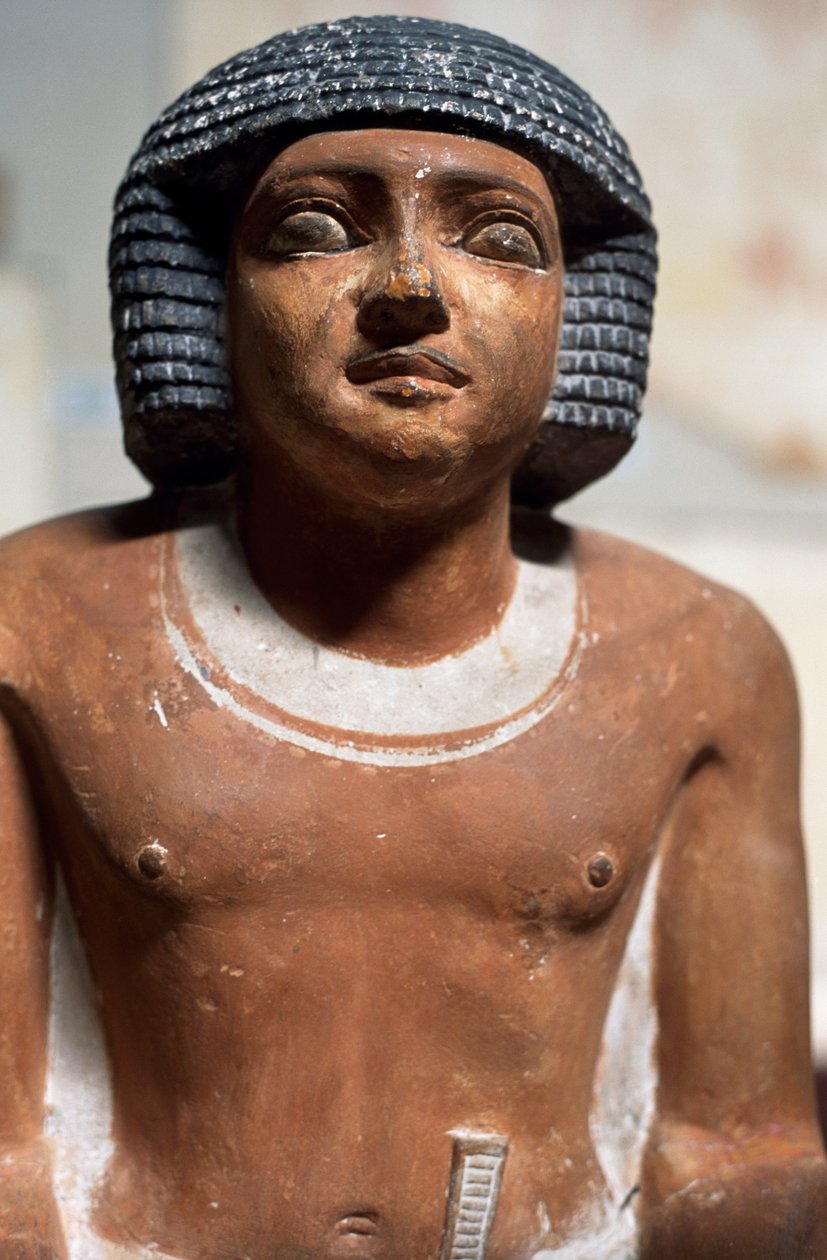 Mannsfigur, Malt kalksteinsstatue, egyptisk sivilisasjon, Detalj av School Egyptian
