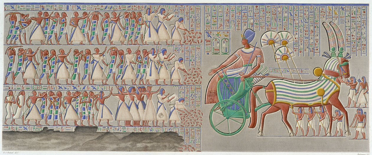 Theben, Medynet-Abu: farget basrelieff, skåret i det sørlige galleriet til palassets peristyl - i "" Egyptian Antiquites"", T.II av School Egyptian