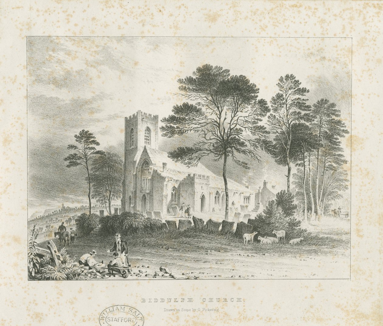 Biddulph (gamle) kirke: litografi og [? 1800-tallet] (trykk) av School English