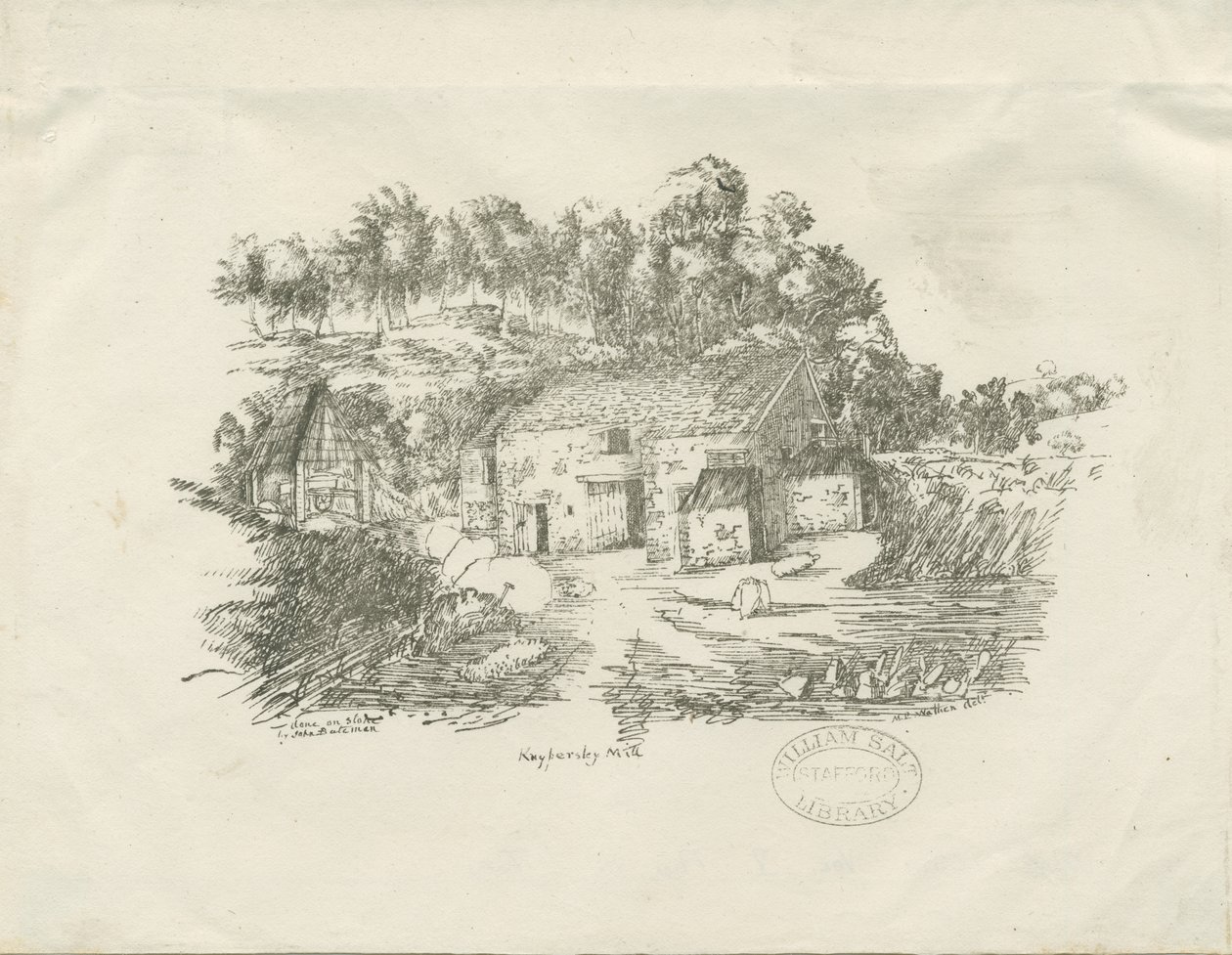 Biddulph - Knypersley Mill: litografi (vignettert), [c 1826] (trykk) av School English