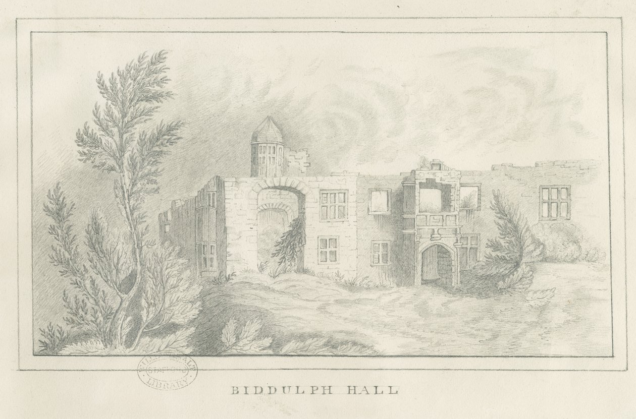 Biddulph Hall (gammel): blyanttegning, nd [?1830-tallet] (tegning) av School English