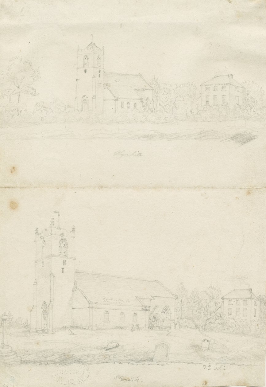 Blymhill kirke: blyanttegninger, nd [1797] (tegning) av School English