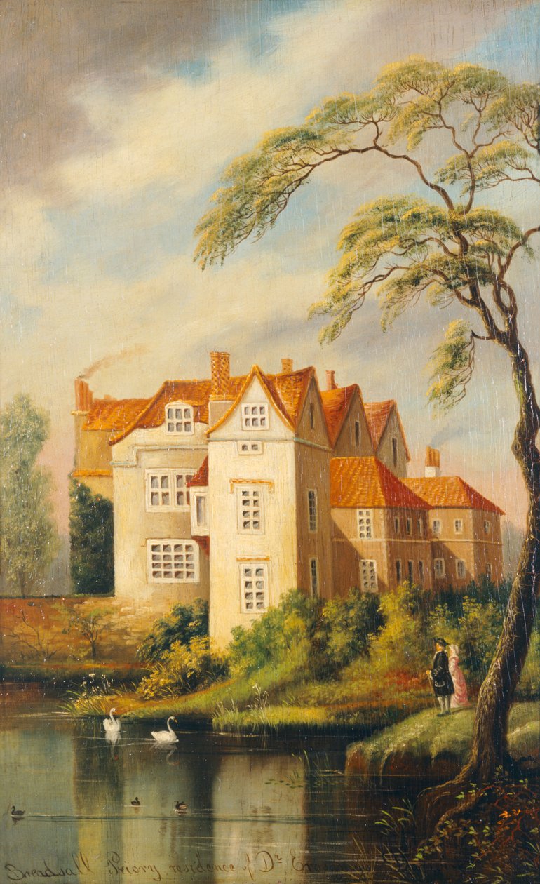 Breadsall Priory, residensen til Dr Erasmus Darwin (olje på panel) av School English