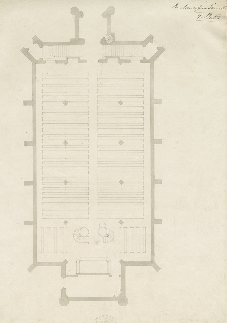 Burton-upon-Trent - Holy Trinity Church: tegning, nd [?1820-tallet] (tegning) av School English