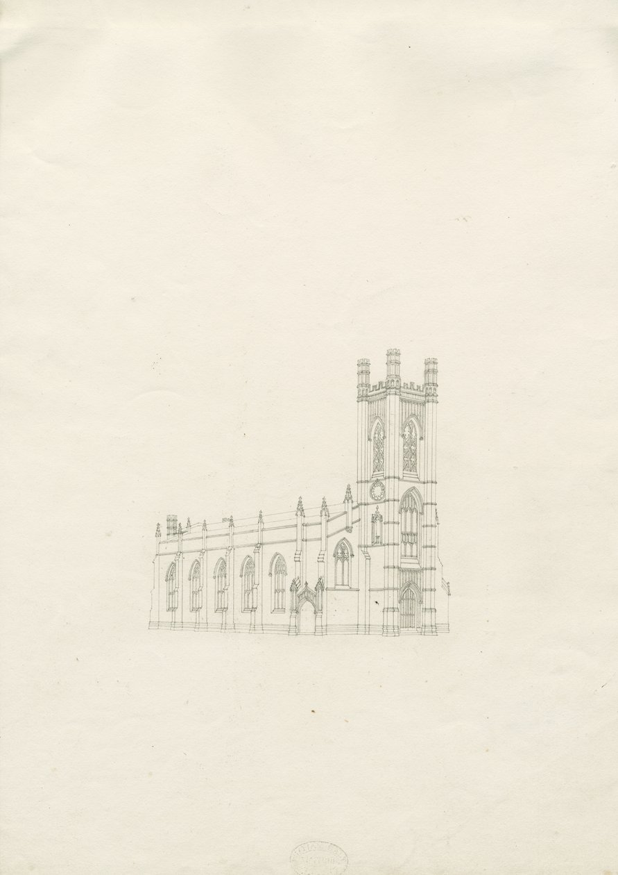 Burton-upon-Trent - Holy Trinity Church: tegning, nd [?1820-tallet] (tegning) av School English