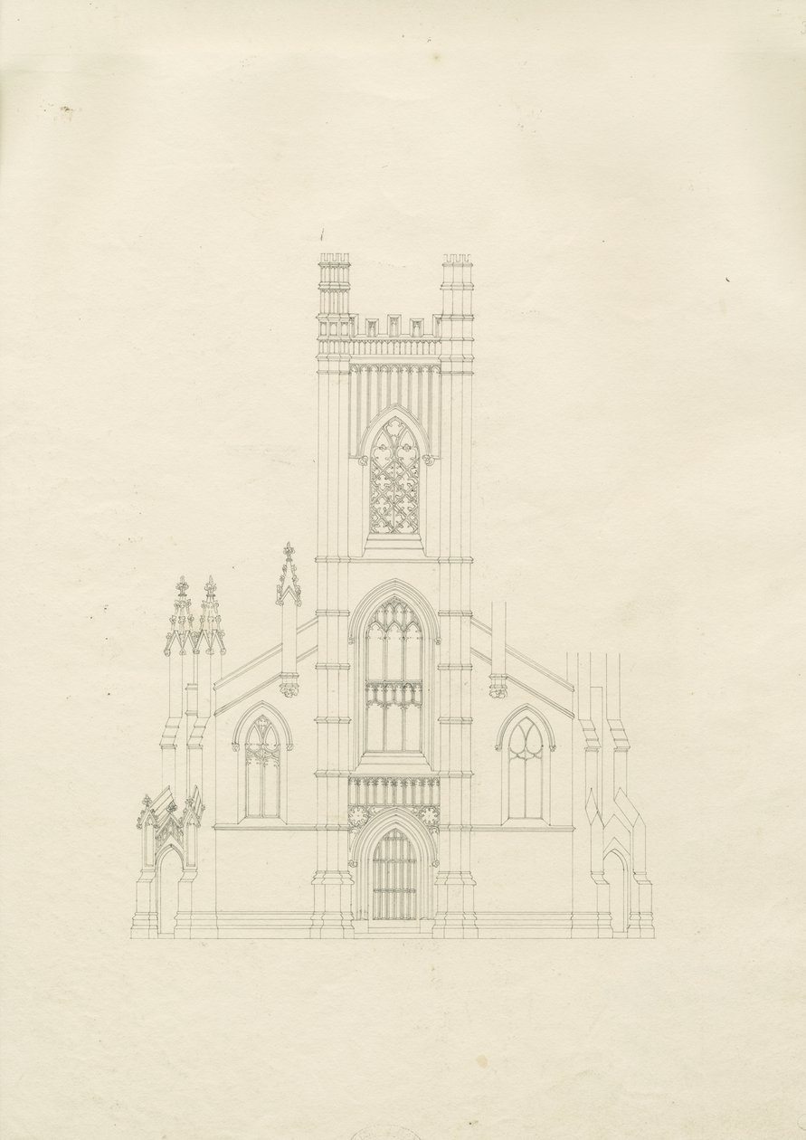 Burton-upon-Trent - Holy Trinity Church: tegning, nd [?1820-tallet] (tegning) av School English