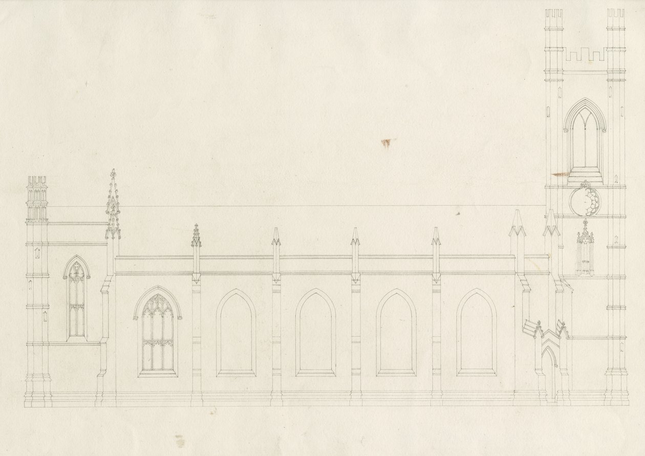 Burton-upon-Trent - Holy Trinity Church: tegning, nd [?1820-tallet] (tegning) av School English