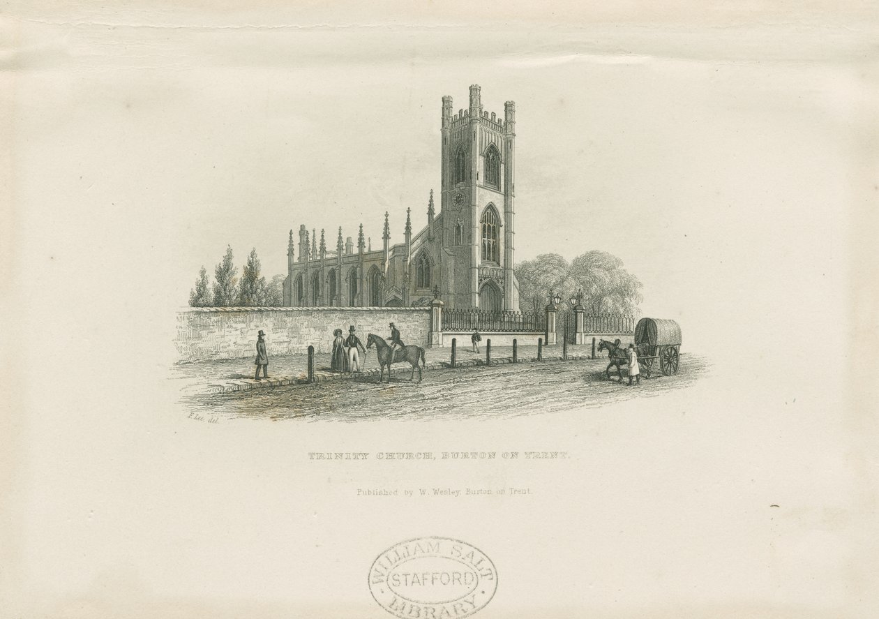 Burton-upon-Trent - Holy Trinity Church: stålgravering, og [1800-tallet] (trykk) av School English