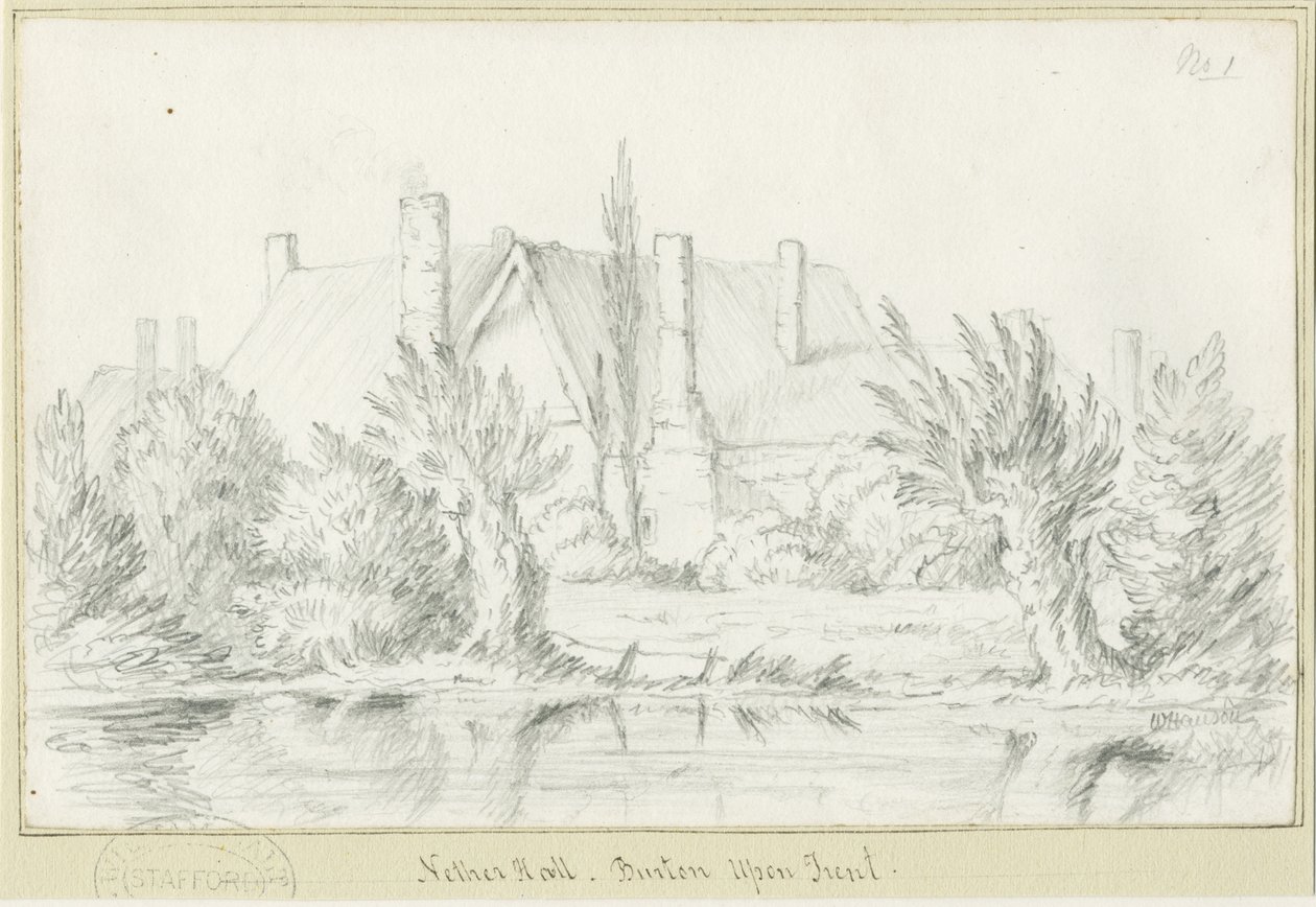 Burton-upon-Trent - Nether Hall: blyanttegning, nd [?1800-tallet] (tegning) av School English