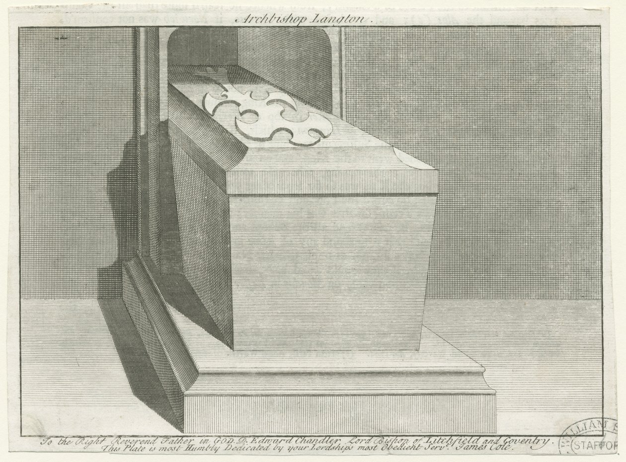 Canterbury Cathedral - Erkebiskop Langtons gravkiste: kobberplategravering, nd [?1700-tallet] (trykk) av School English