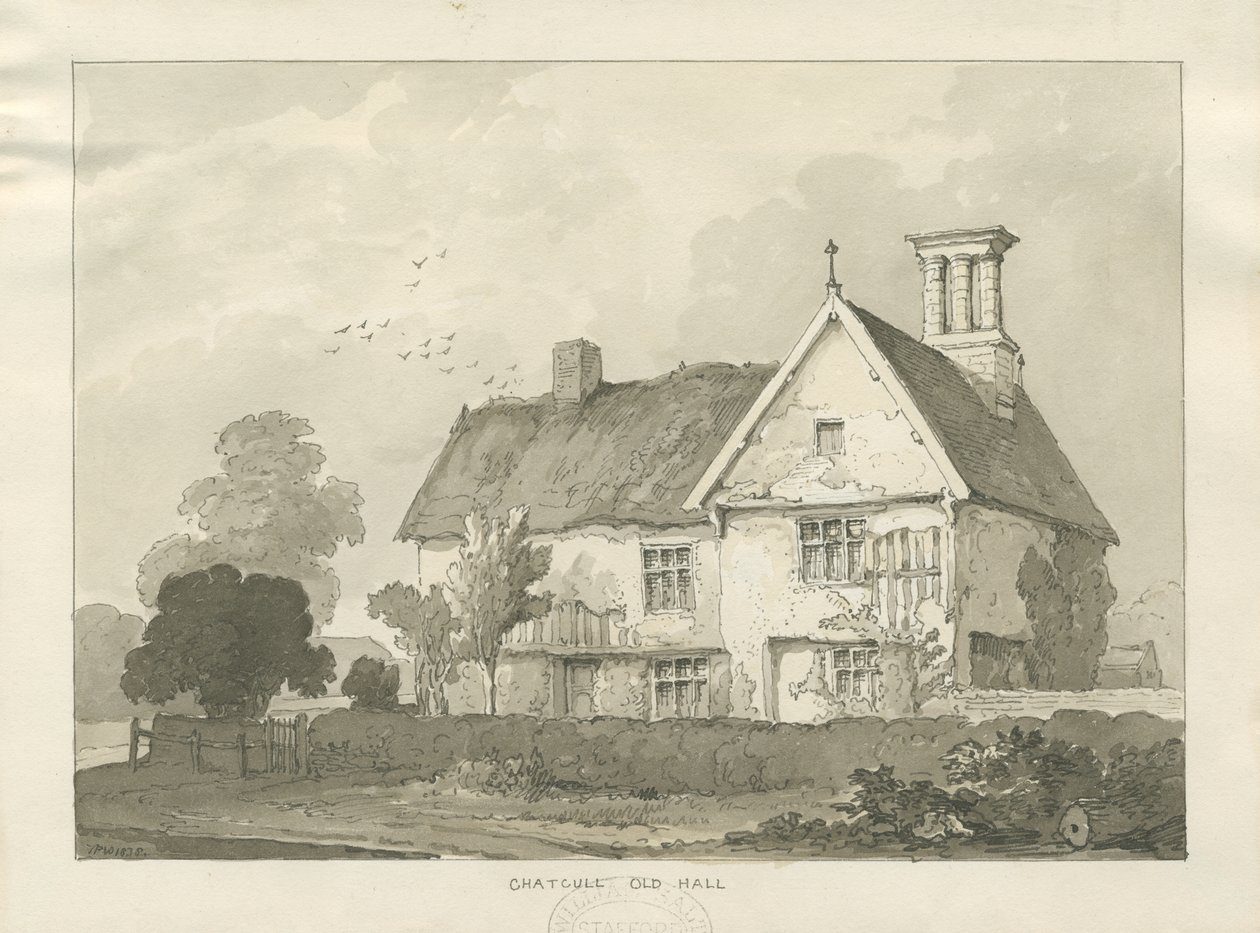 Chatcull Old Hall: penn og vask tegning av School English