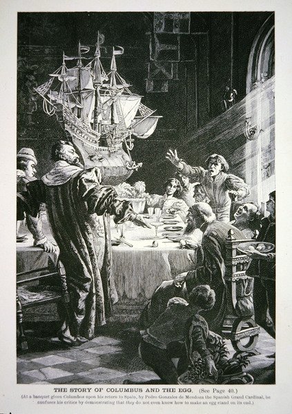 Christopher Columbus og egget (litho) av School English