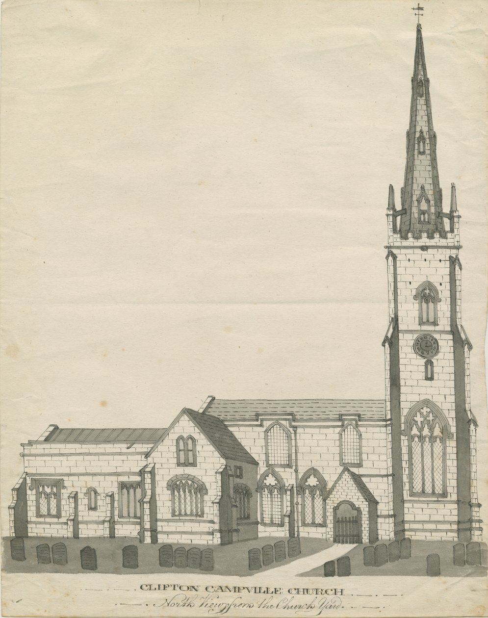 Clifton Campville Church: penn- og sepia-tegning, nd [?1800-tallet] (tegning) av School English