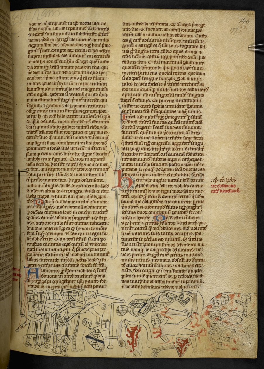 Cott Nero D II f.177 Battle of Evesham and death of Simon de Montfort (1208-65) 4th August 1265, from the 