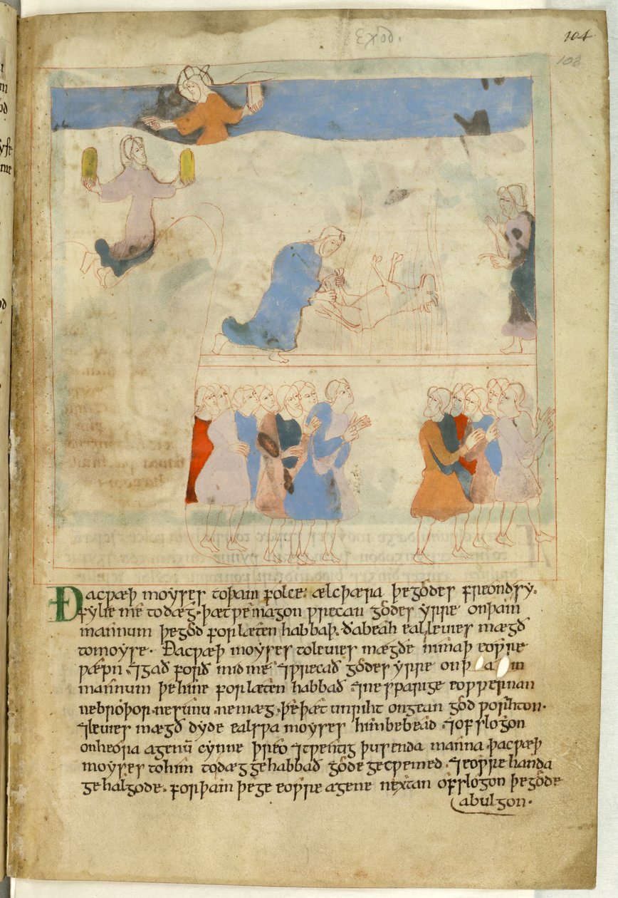 Cotton Claudius B. IV, f.103 Moses med de ti bud, illustrasjon fra en 