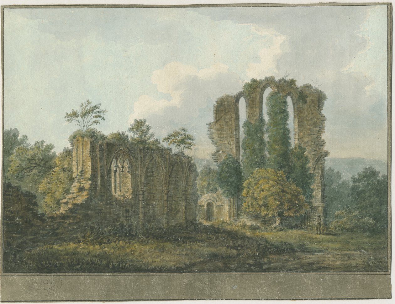 Croxden Abbey: vannfargemaleri, nd [1805] (maleri) av School English