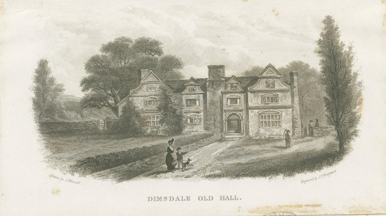 Dimsdale Old Hall: gravering (vignett og [? 1800-tallet] (trykk) av School English