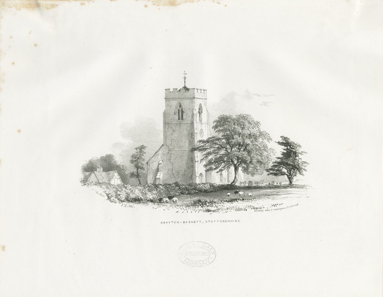 Drayton Bassett Church: litografi (vignettert), nd [c 1825-30] (trykk) av School English