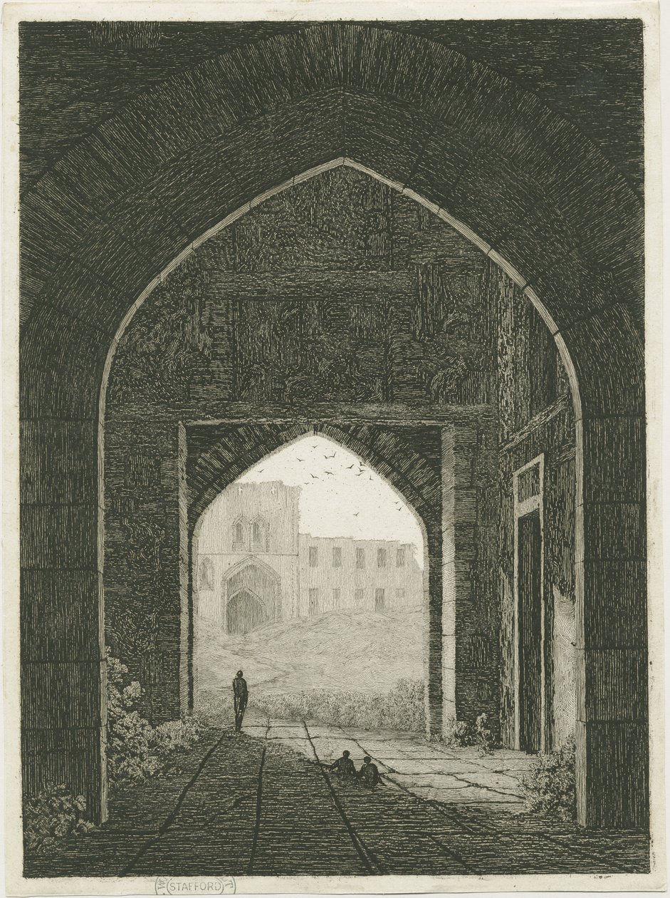 Dudley Castle - Gatehouse and North Gateway: etsning, og [?1800-tallet] (trykk) av School English