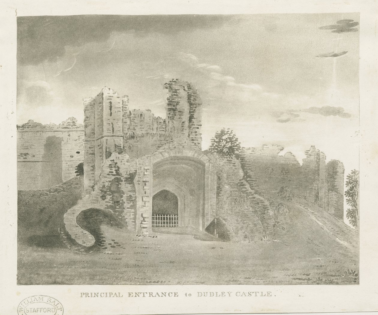 Dudley Castle - Hovedinngang: akvatintgravering, og [?1700-tallet] (trykk) av School English