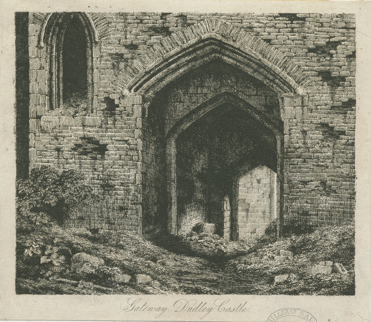 Dudley Castle - The Gatehouse: etsning og [? 1800-tallet] (trykk) av School English