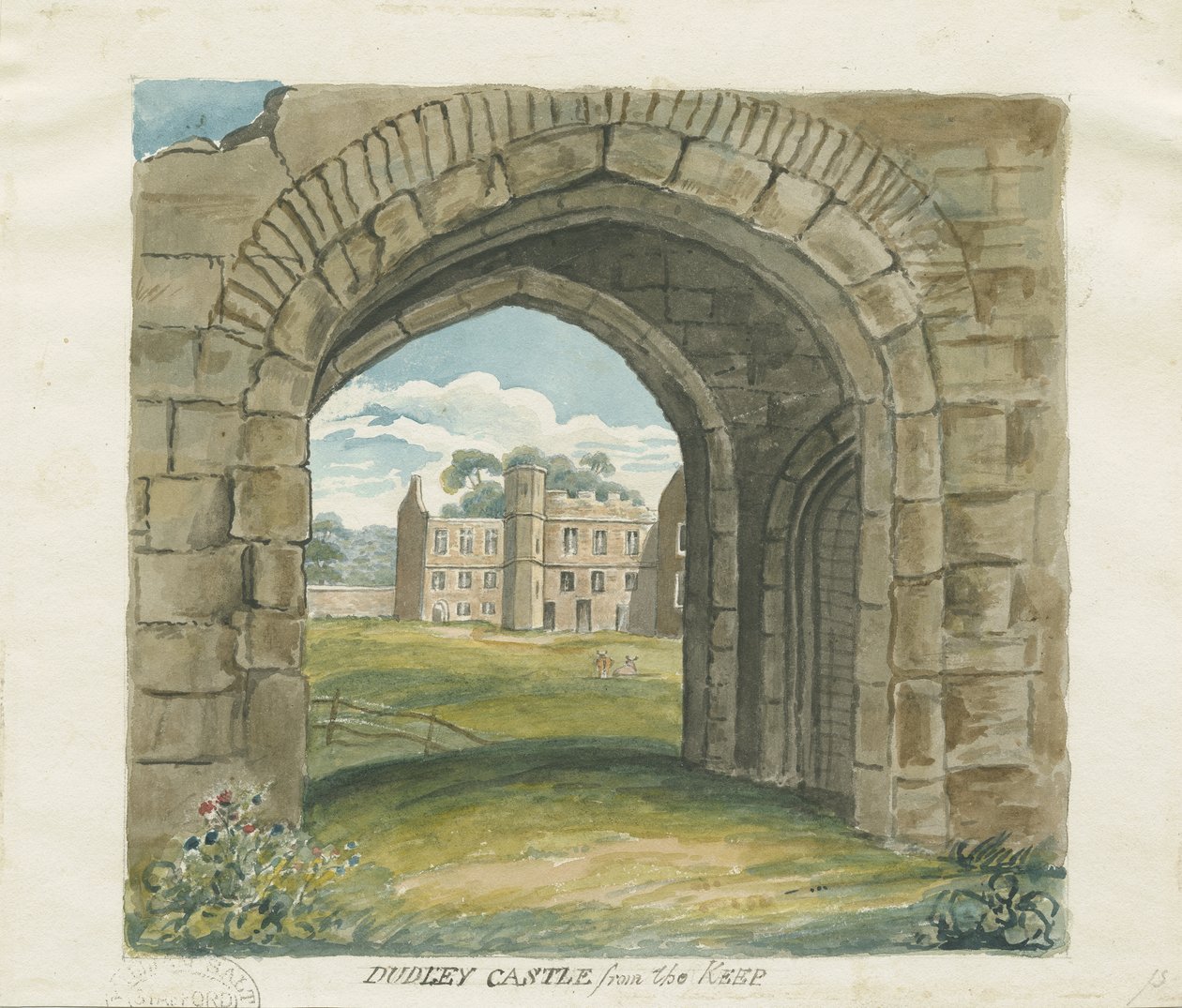 Dudley Castle - The Keep: akvarelltegning, nd [?1800-tallet] (maleri) av School English