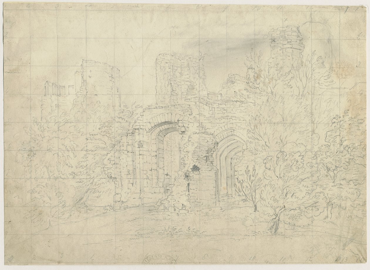 Dudley Castle - the Barbican: blyanttegning, nd [?1800-tallet] (tegning) av School English