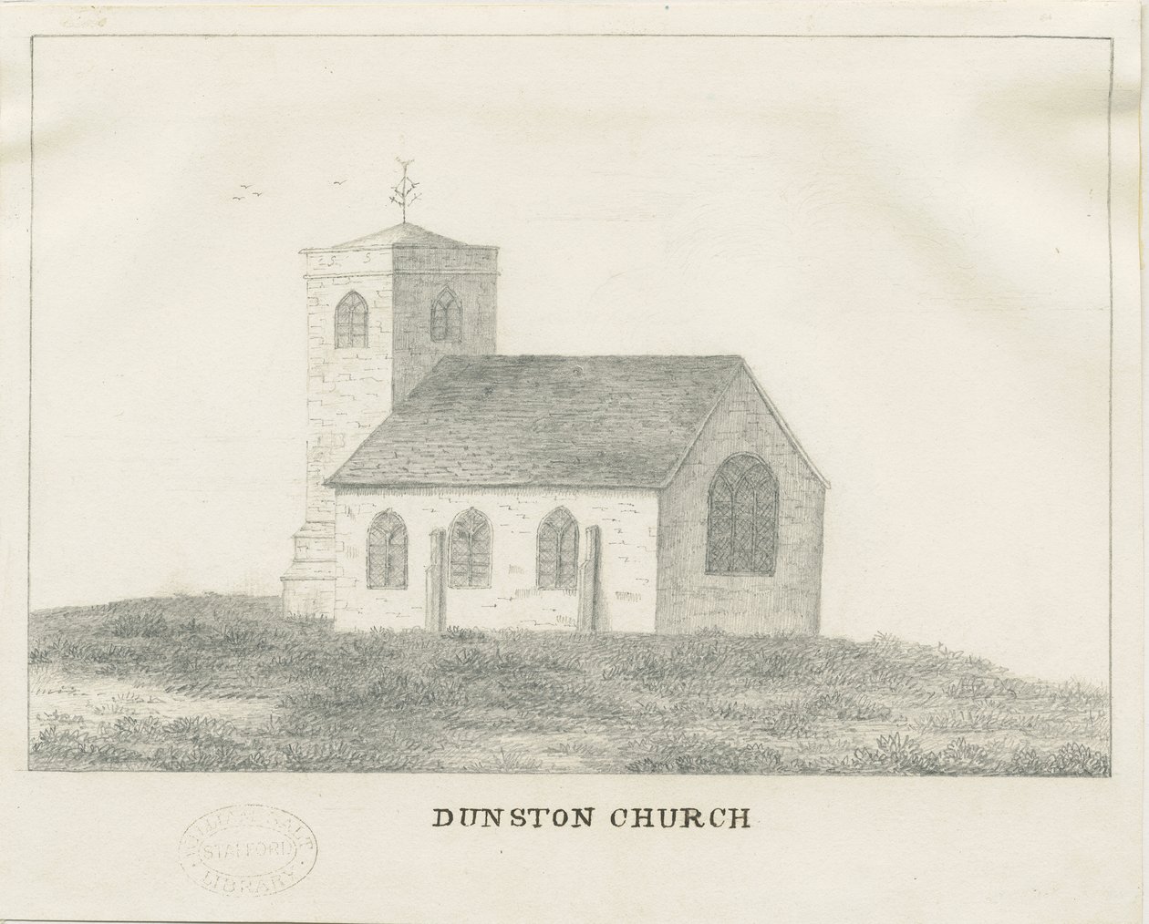 Dunston Church: blyanttegning, nd [?1800-tallet] (tegning) av School English