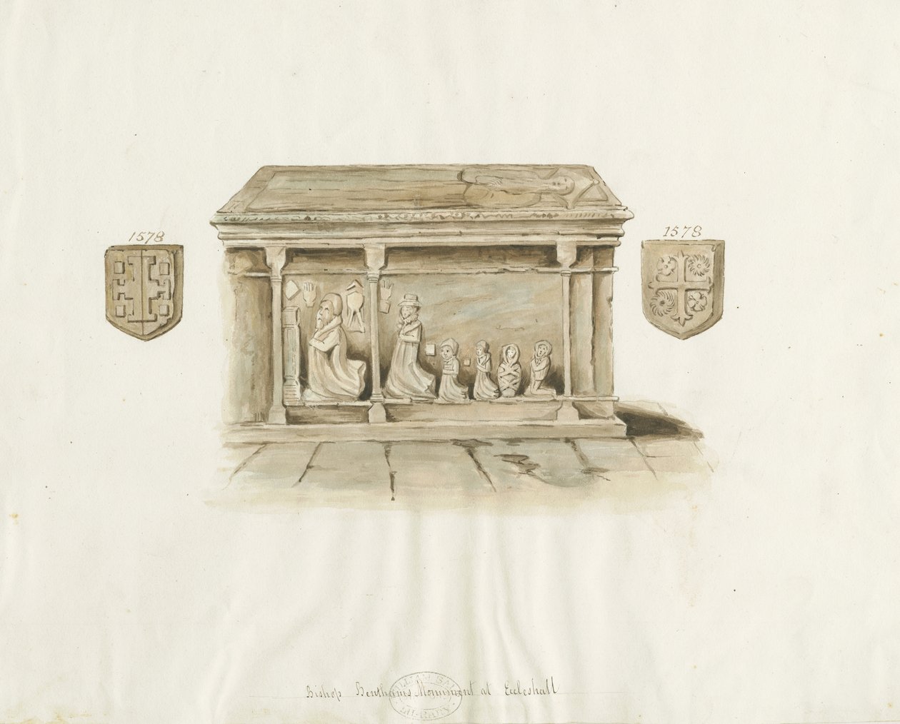 Eccleshall Church: Biskop Benthams grav: vannfargemaleri, nd [?1800-tallet] (maleri) av School English