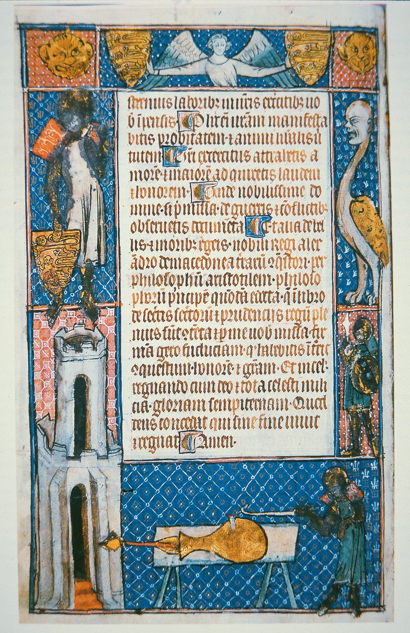 Faksimile av det tidligste daterte bildet av en pistol, folio fra 'De Notabilitatibus, Sapientiis et Prudentiis Regum' av Walter de Milemete av School English