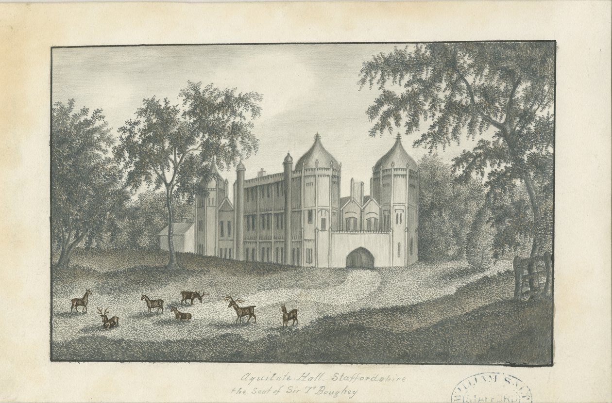 Forton - Aqualate Hall: blyanttegning, nd [1800-tallet] (tegning) av School English