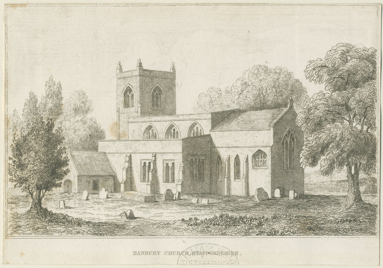 Hanbury Church: etsning, nd [c 1800] (trykk) av School English