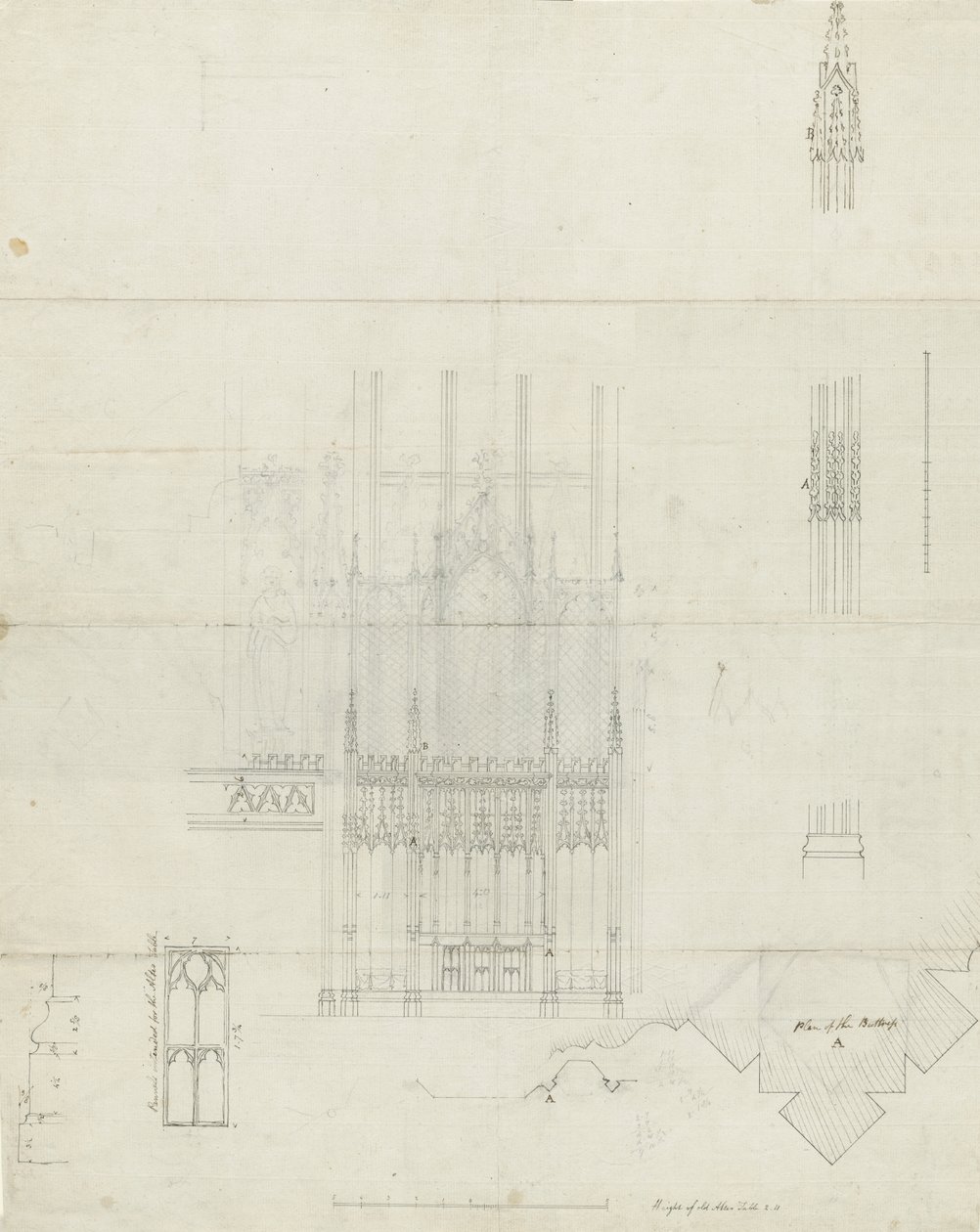 Interiør av Lichfield Cathedral - Reredos to Altar: pennetegning, nd [c 1780] (tegning) av School English
