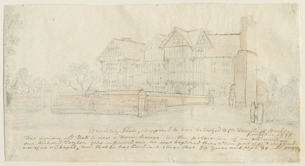 Kingswinford - Bradley Hall: tonet blyanttegning av School English