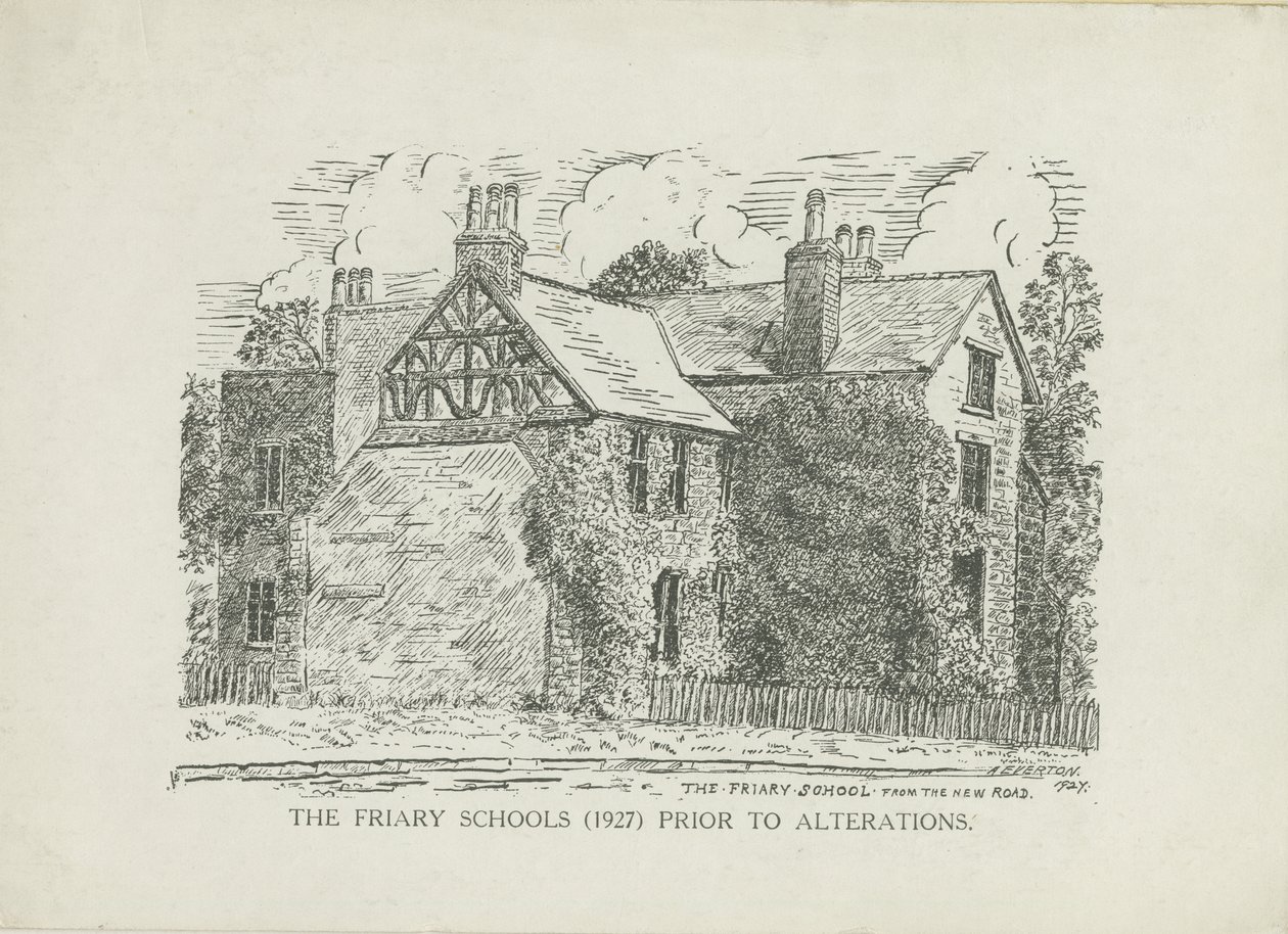 Lichfield - Friary Schools: linjegravering av School English