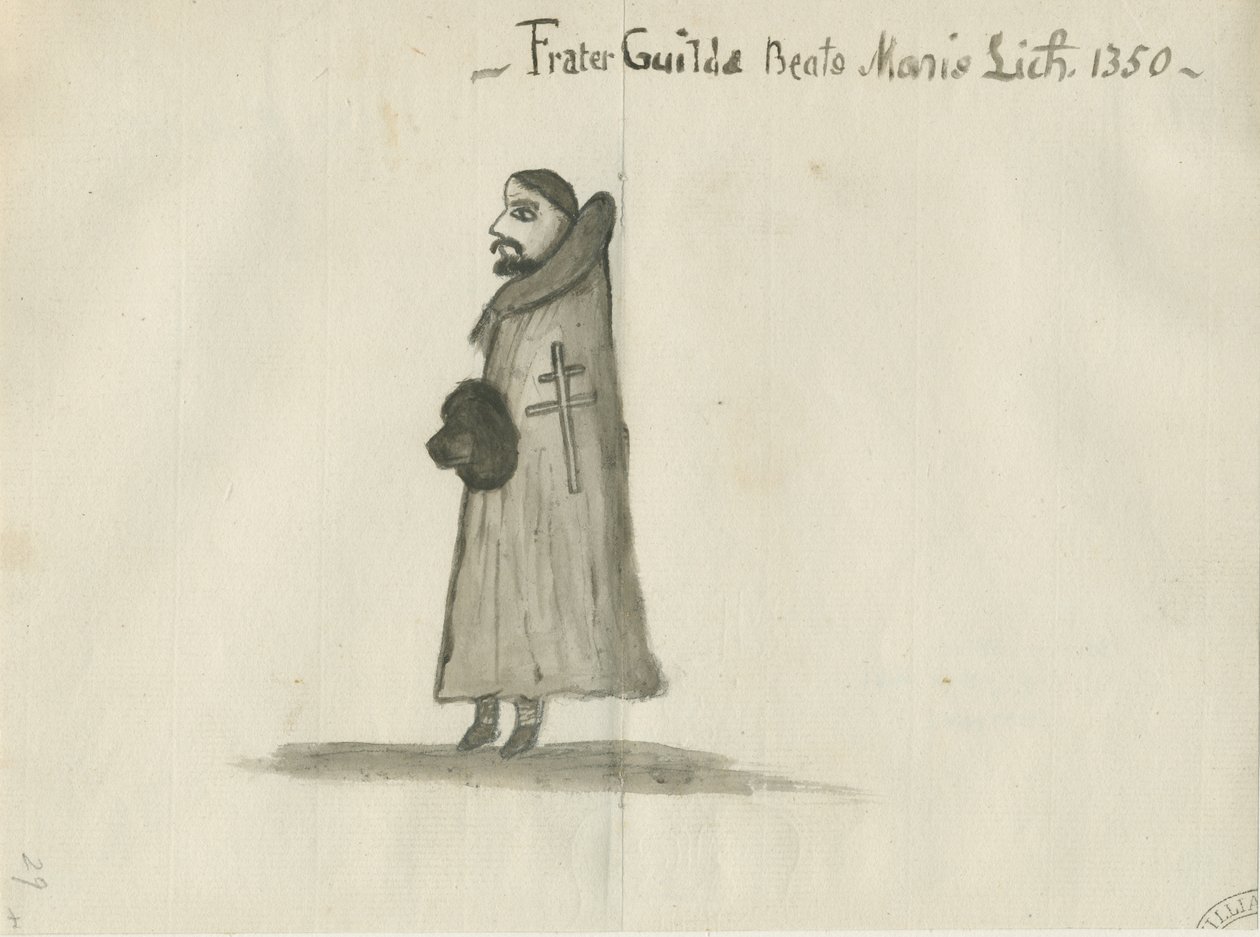 Lichfield - Guildhall [Guildsman]: vasketegning, nd [?1700-tallet] (tegning) av School English