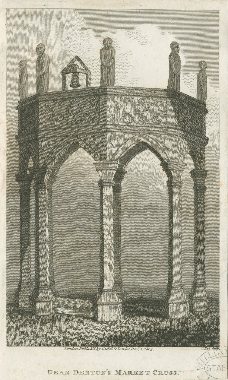 Lichfield - Market Place: gravering, nd [c 1805] (trykk) av School English
