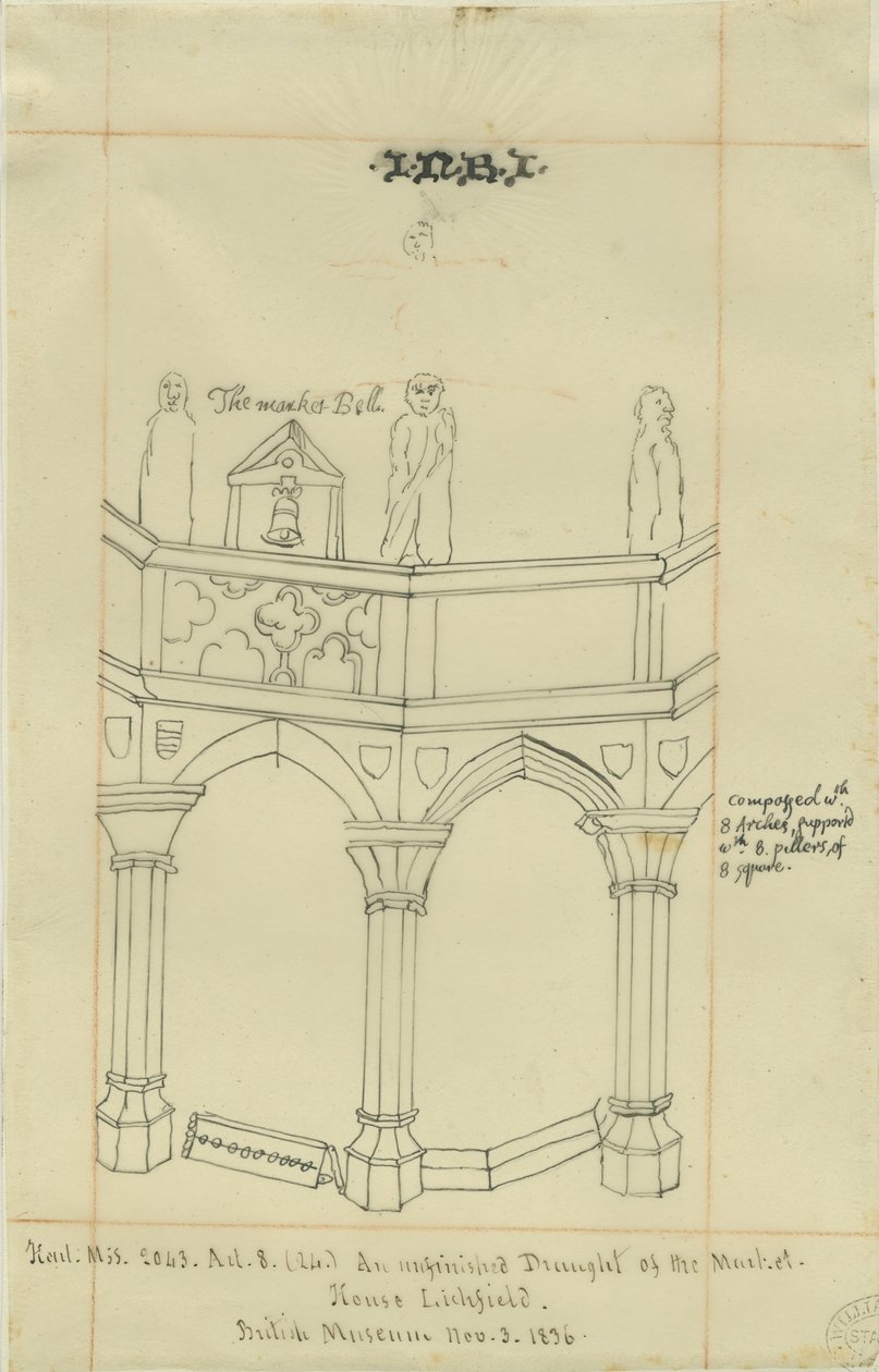 Lichfield - Market Place: sporing, 3. november 1836 (tegning) av School English
