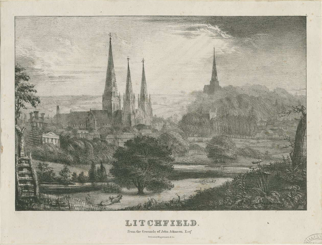 Lichfield - North West View: litografi og [? 1800-tallet] (trykk) av School English