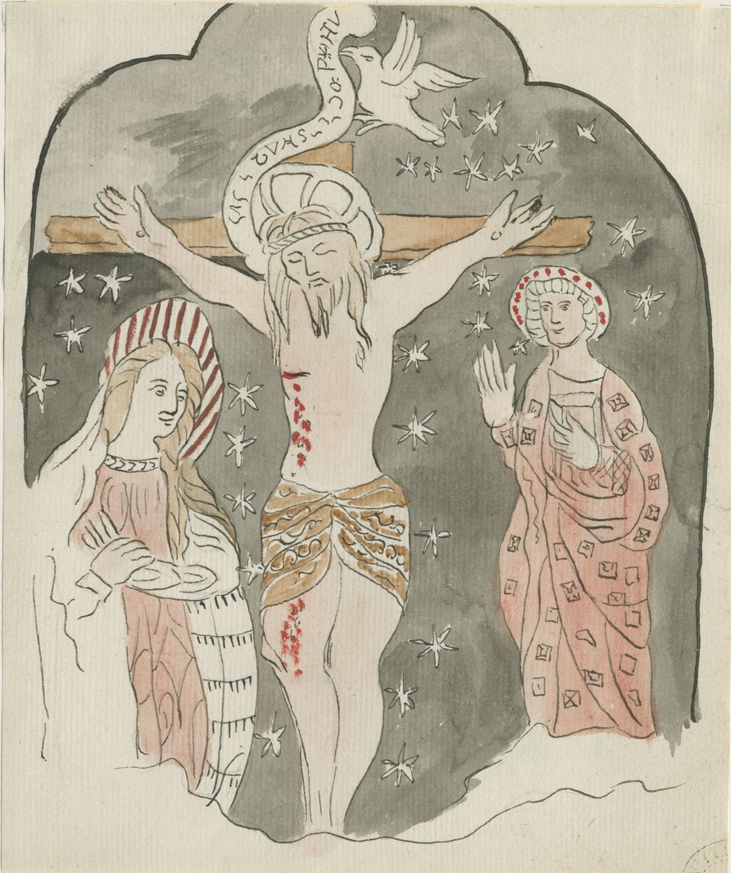 Lichfield - Representation of the Crucifixion (Greyfriars): akvarellmaleri og [?sent 18. århundre] (maleri) av School English
