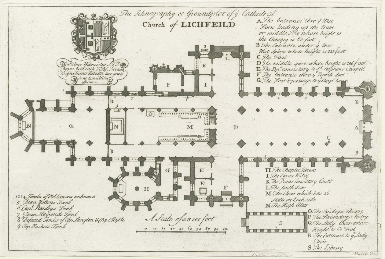 Lichfield Cathedral - Grunnplan: gravering, nd [tidlig 1700-tall] (trykk) av School English