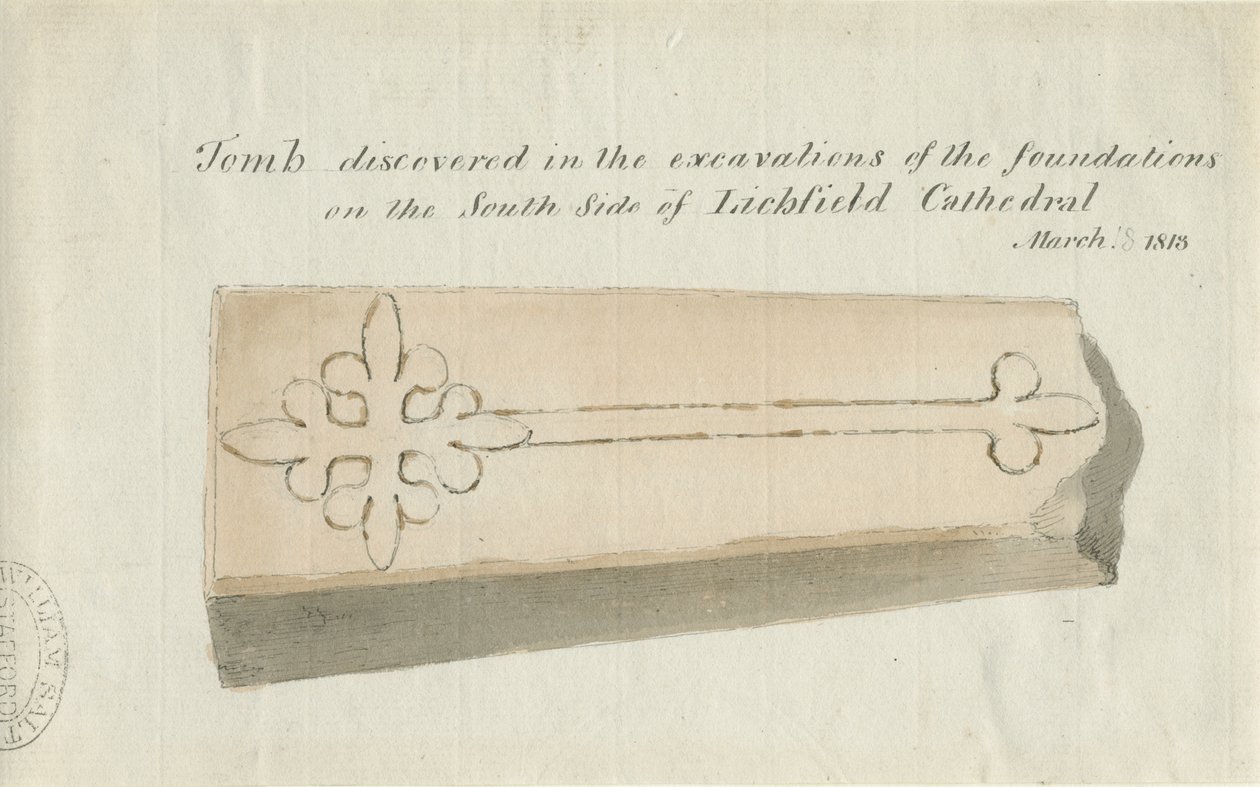 Lichfield Cathedral - Tomb: sepia-tegning, [1813] (tegning) av School English