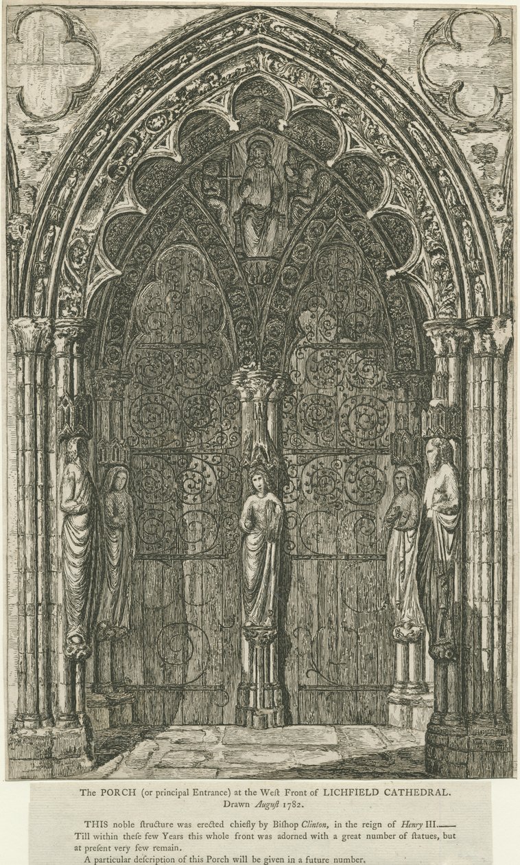 Lichfield Cathedral - West Doorway: etsning, august 1782 (trykk) av School English